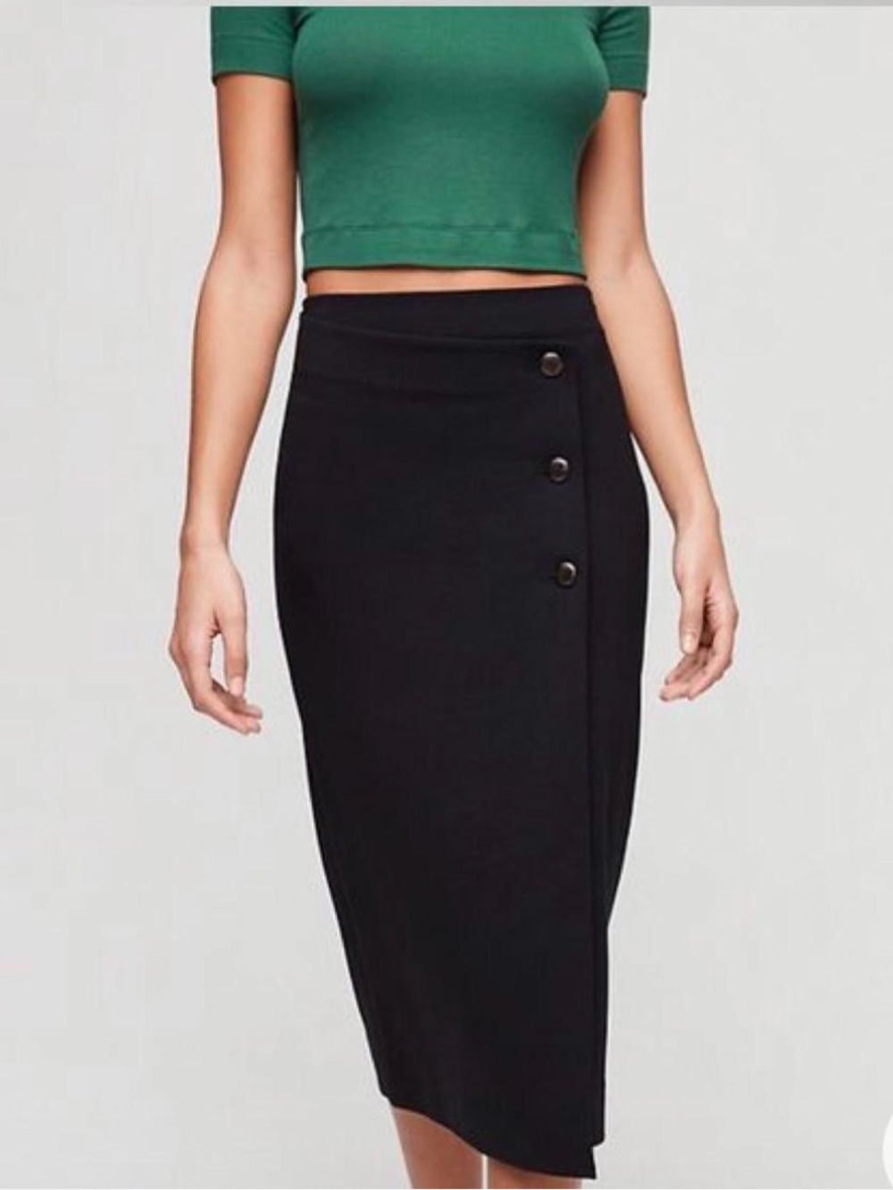 BABATON Billy Black Button-Front Midi Skirt Aritzia size 0 pinup girl retro